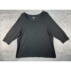 Roz & Ali Women's Top Size 2X Black Stretch Business Career 3/4 Sleeve